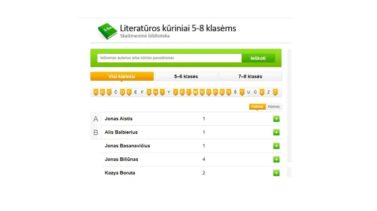Literatūros kūriniai 5–8 klasėms
