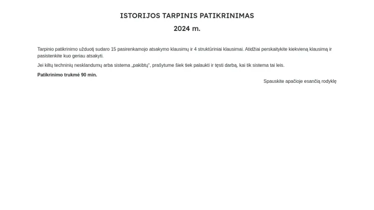 2024 m. istorijos tarpinis patikrinimas.