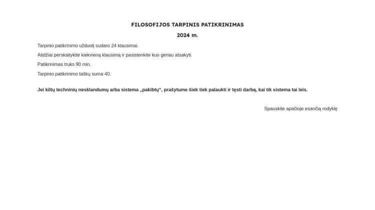 2024 m. filosofijos tarpinis patikrinimas