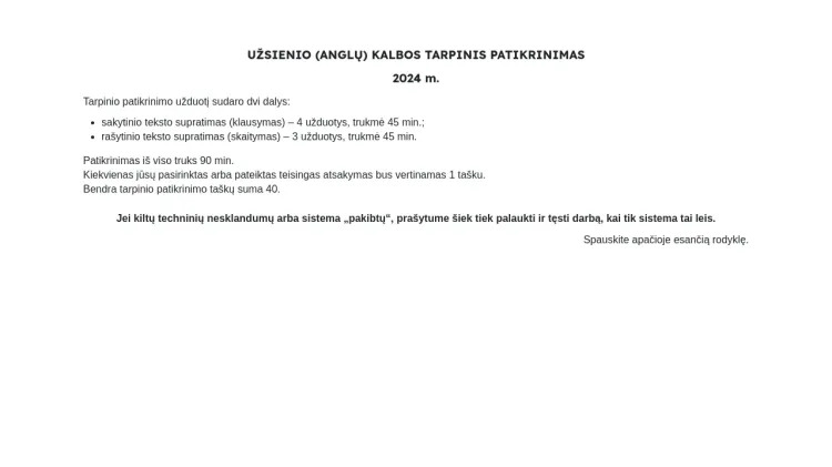 2024 m. užsienio (anglų) kalbos tarpinis patikrinimas