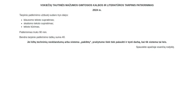 2024 m. vokiečių tautinės mažumos gimtosios kalbos ir literatūros tarpinis patikrinimas