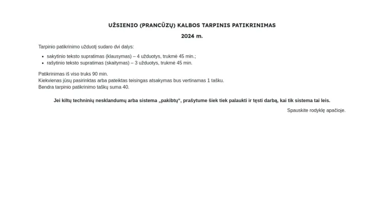 2024 m. užsienio (prancūzų) kalbos tarpinis patikrinimas